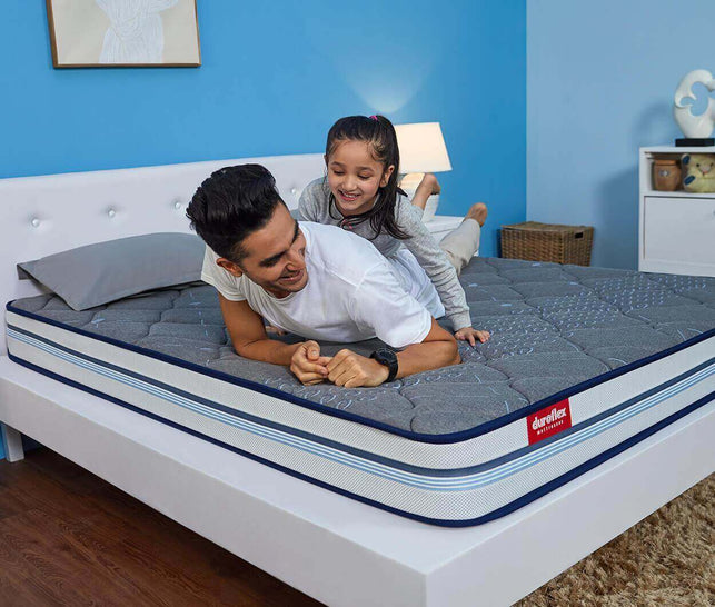 Duroflex Strength Orthopedic Coir and Foam Mattress Recommended by Doctors Father Daughter playing on bed f1b1c97a 8ab3 4a32 8849