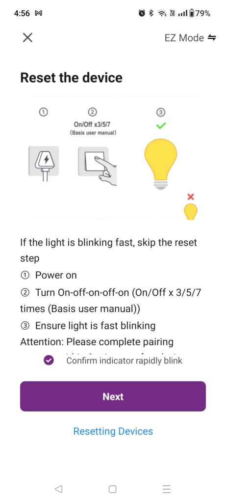 confirm in the app whether the LED indicator