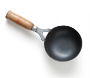 The Indus Valley Iron Tadka Pan Vaghar Chounk Baghar for Frying Dal Spices with Wooden Handle Smal